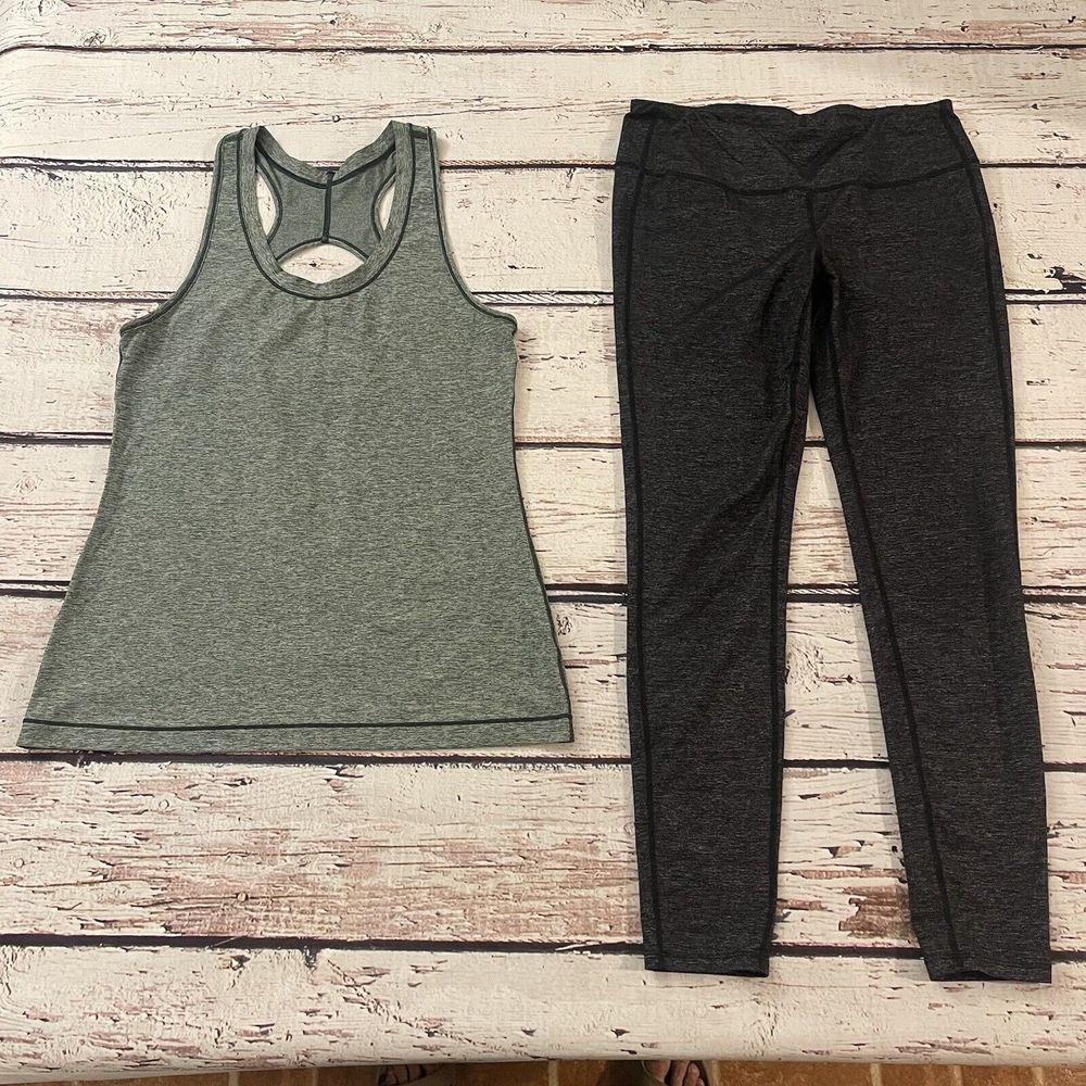 Athleta Nitro Tank‎ Top Heather Green Racerback & Leggings Size Medium Lot of 2